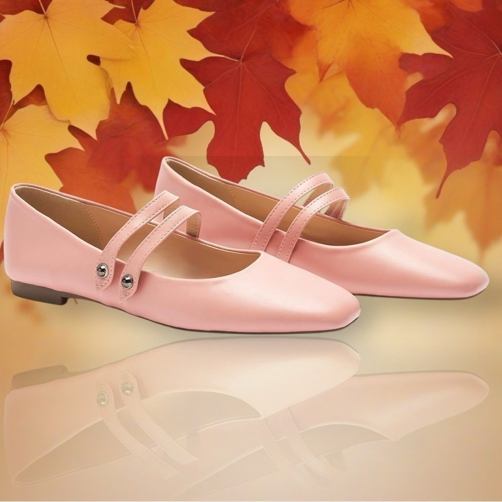 NWOT C. Paravano Square Toe Double Strap Mary Jane Flats in Pink Size 41 = 10.5